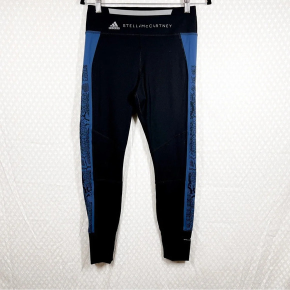 Stella McCartney Adidas Black Blue Snake Print Panel Performance Leggings - Picture 1 of 8